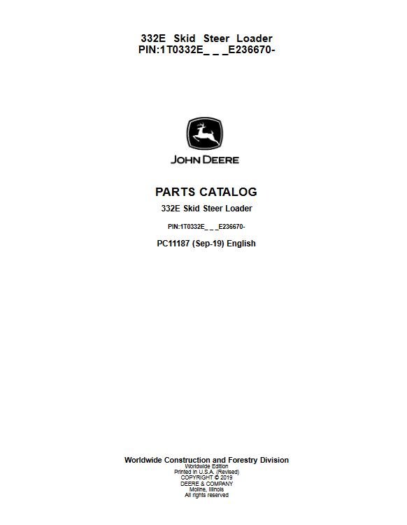 John Deere 332E Skid Steer Loader Parts Manual - Image 2