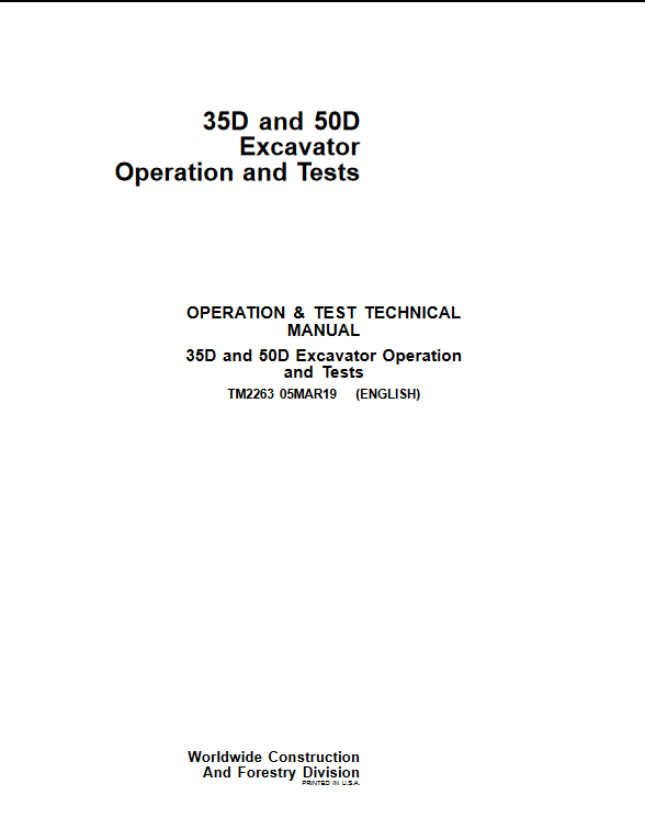 John Deere 35D and John Deere 50D Excavator Operation and Tests Manual - Image 2
