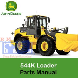 Illustrated cover of the John Deere 544K Loader Parts Manual, highlighting key parts and maintenance information