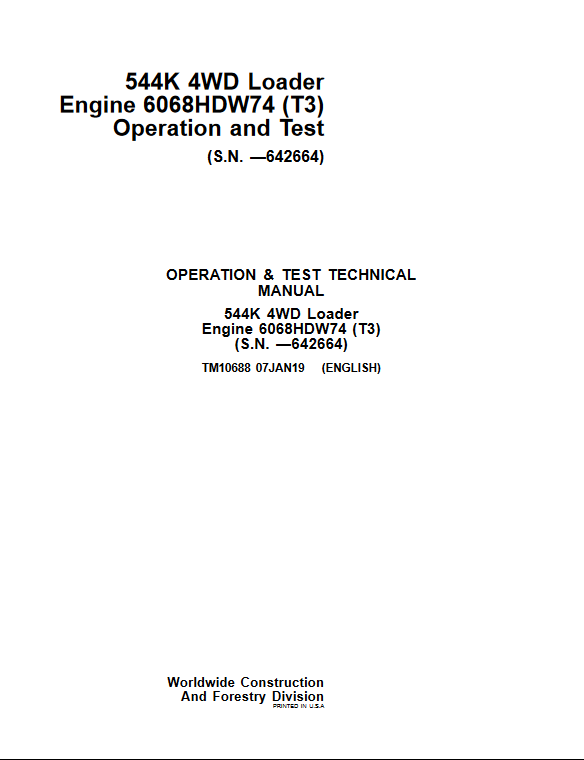 John Deere 544K 4WD Loader Engine 6068HDW74 Operation and Test Technical Manual - Image 2