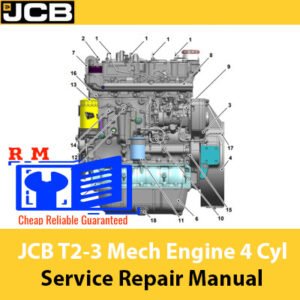 JCB T2-3 Mech Engine 4 Cyl Service Repair Manual cover featuring technical illustrations and detailed repair instruction