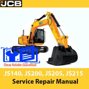 JCB excavator service repair manual for models JS140, JS200, JS205, and JS215, showcasing essential maintenance information