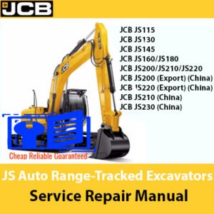PDF cover of the JCB excavator service manual, showcasing an excavator and detailed service information
