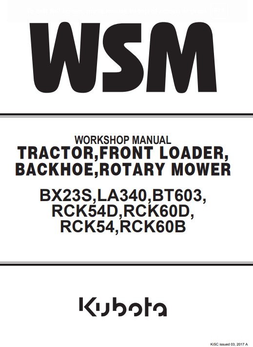 Kubota BX23S , LA340 , BT603 , RCK54D , RCK60D , RCK54 , RCK60B Workshop Manual - Image 2