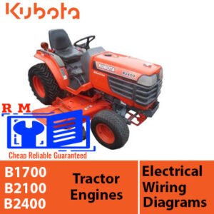 Electrical diagrams for Kubota B1700, B2100, and B2400 engines, showing detailed wiring and component relationships