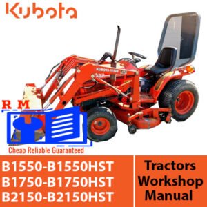 Workshop manual cover for Kubota B1550, B1750, and B2150 tractors, detailing maintenance and repair instructions