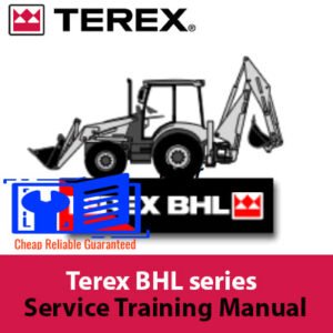 Terex BHL Service Training Manual with the title prominently displayed alongside an image of a backhoe loader