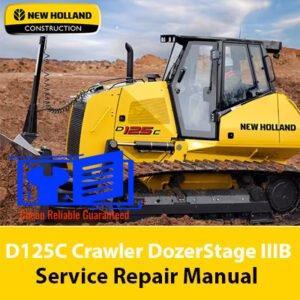 Service repair manual cover for the NEW HOLLAND D125C Dozer, featuring technical illustrations and detailed instructions