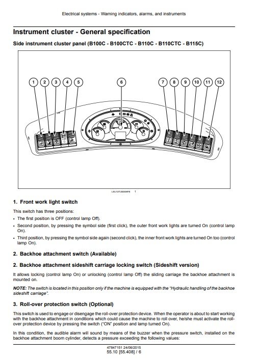 NEW HOLLAND B100C, B100CLR, B100CTC, B110C, B110CTC, B115C Loader Service Repair Manual - Image 6