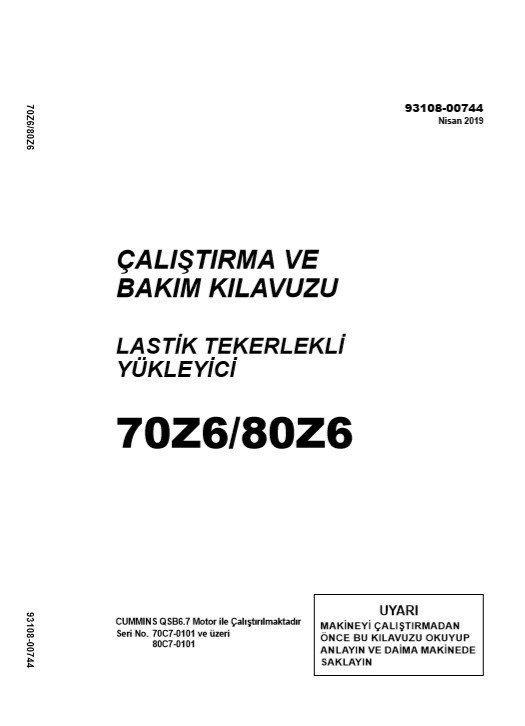 Kawasaki 70Z6, Kawasaki 80Z6 Wheel Loader Operation and Maintenance Manual - Image 2