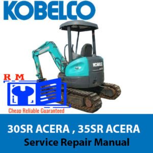 Service repair manual cover for Kobelco 30SR and 35SR ACERA excavators, featuring technical illustrations and specifications