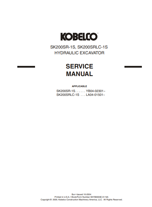 Kobelco SK200SR-1S, Kobelco SK200SRLC-1S Workshop Repair Manual - Image 6