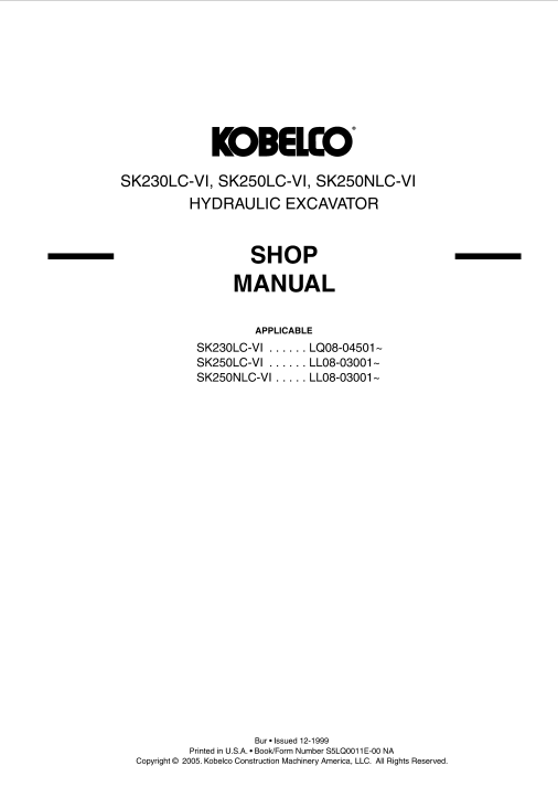 Kobelco SK230LC-VI, Kobelco SK250LC-VI, Kobelco SK250NLC-VI Workshop Repair Manual - Image 7