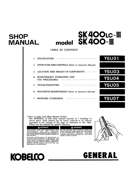 Kobelco SK400 III, Kobelco SK400LC III Workshop Repair Manual - Image 3