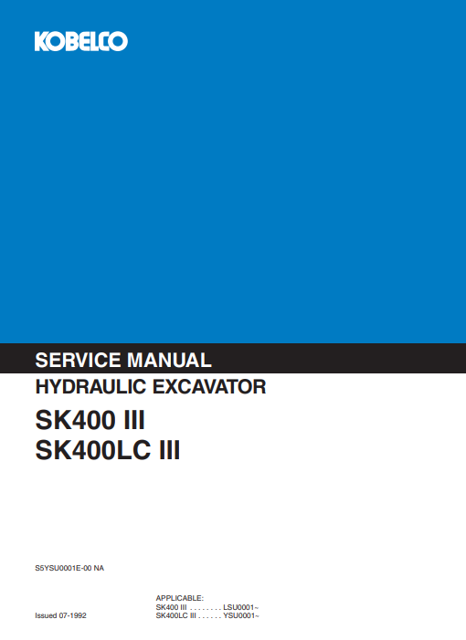 Kobelco SK400 III, Kobelco SK400LC III Workshop Repair Manual - Image 2