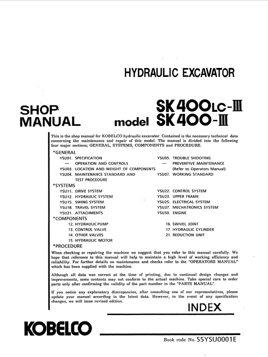 Kobelco SK400 III, Kobelco SK400LC III Workshop Repair Manual - Image 4