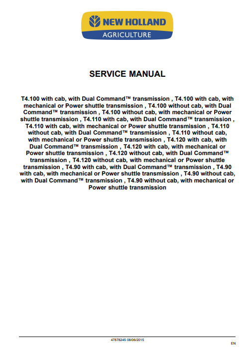 New Holland T4.90, T4.100, T4.110, T4.120 Tier 4B Tractor Service Repair Manual - Image 3