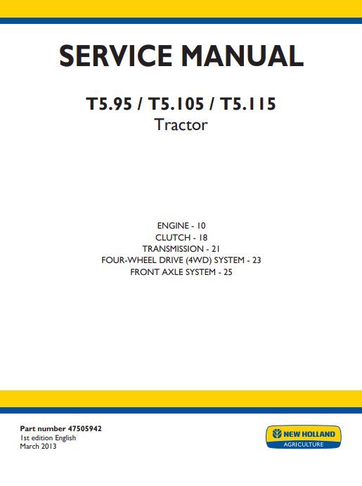 New Holland T5.95, New Holland T5.105, New Holland T5.115 Tractor Service Repair Manual - Image 2