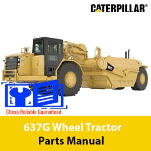 Parts manual for Caterpillar 637G Wheel Tractor, showcasing diagrams and specifications for maintenance and repairs