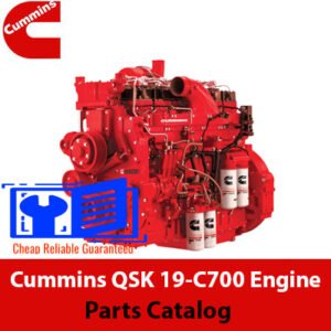 Cummins QSK 19-C700 engine parts catalog cover featuring detailed illustrations and part descriptions