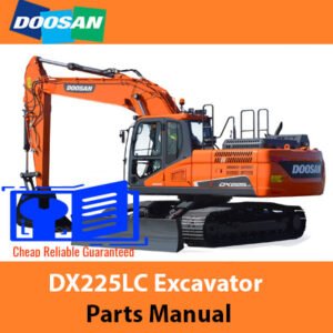 Doosan DX225LC Excavator Parts Manual cover featuring detailed diagrams and parts listings for maintenance and repair