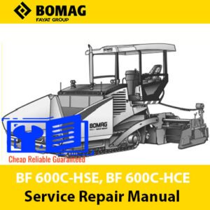 Bomag BF 600C-HSE and BF 600C-HCE road finisher service repair manual, showcasing diagrams and maintenance instructions