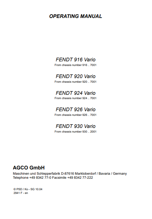 FENDT 916 Vario, 920 Vario, 924 Vario, 926 Vario, 930 Vario Operating Manual - Image 3