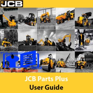 JCB Parts Plus User Guide with the title prominently displayed alongside images of JCB equipment parts