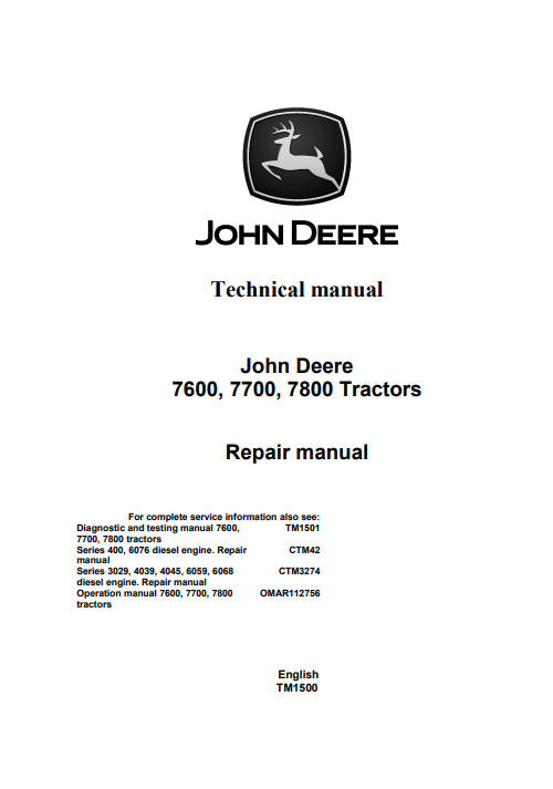 John Deere 7600, John Deere 7700, John Deere 7800 Tractor Technical Repair Manual - Image 2
