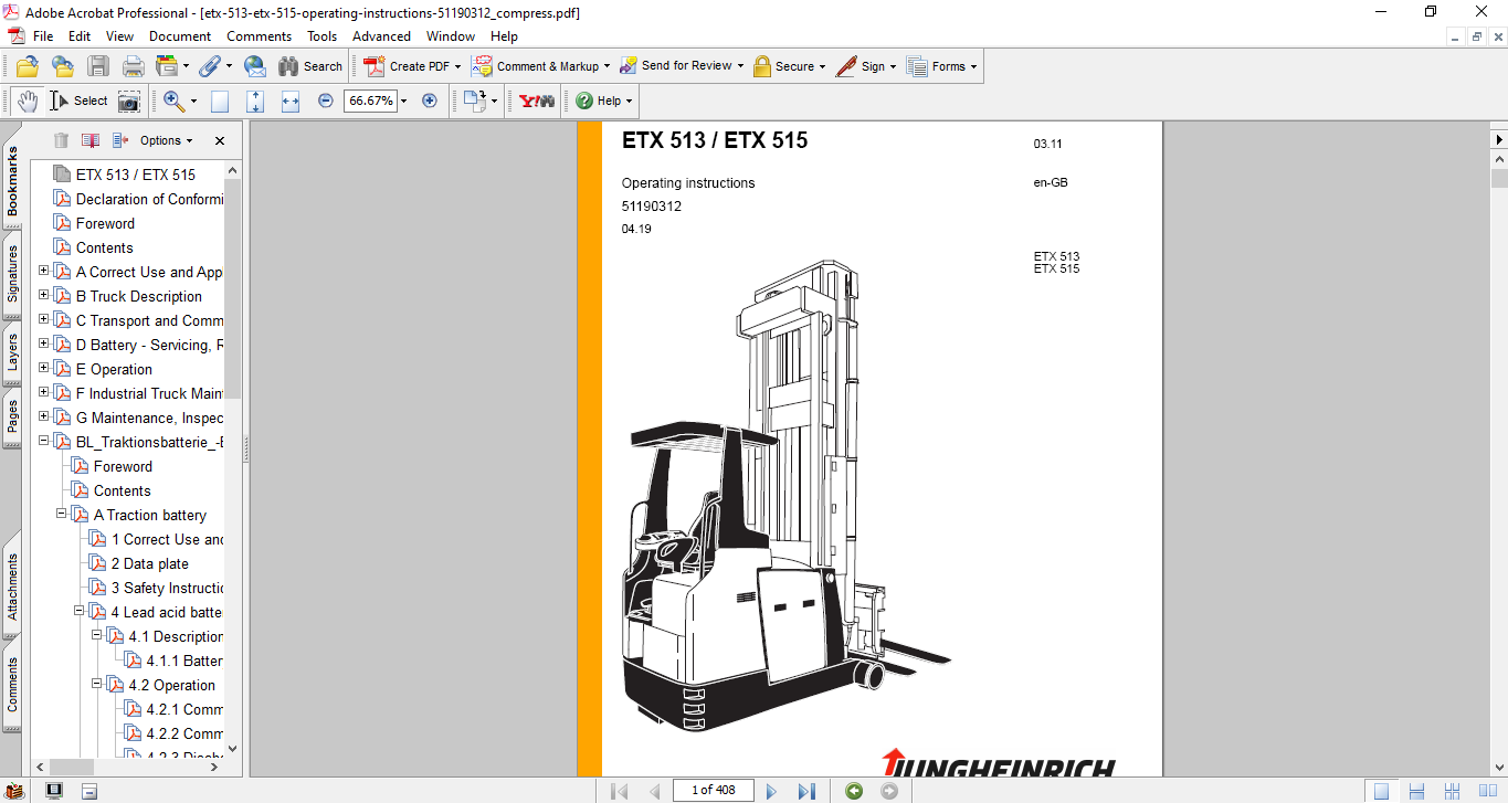 Jungheinrich ETX 513 , Jungheinrich ETX 515 Forklift Operating Instructions Manual - Image 2