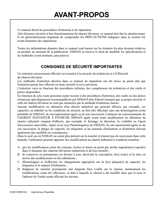 NISSAN Forklift F04 Series Service Repair Manual (French) - Image 2