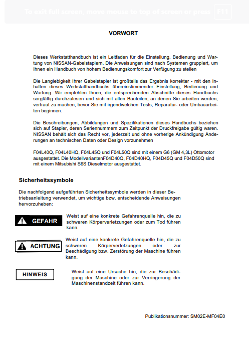 NISSAN Forklift F04 Series Service Repair Manual (German)a - Image 2