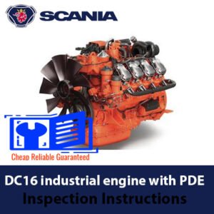 Technical document featuring Scania DC16 Industrial Engine and PDE inspection instructions for maintenance guidance