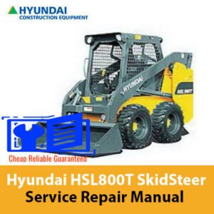 Service repair manual for Hyundai HSL800T Skid Steer Loader, showcasing diagrams and maintenance instructions
