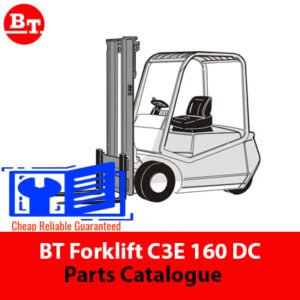 BT Forklift C3E 160 DC parts catalogue cover featuring a detailed illustration of the forklift model