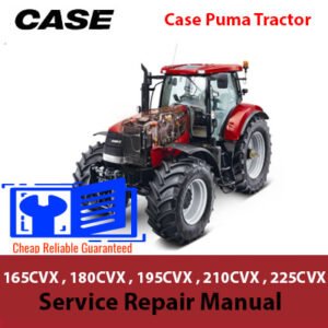 Case Puma tractor service manual covering models 165CVX, 180CVX, 195CVX, 210CVX, and 225CVX for repairs