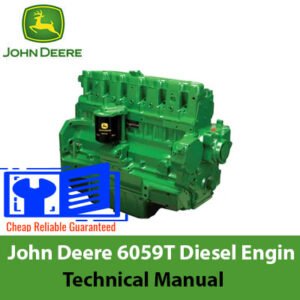 Technical manual cover for John Deere 6059T Diesel Engine, featuring detailed specifications and maintenance guidelines