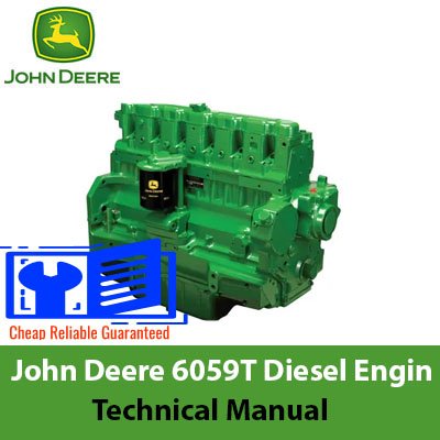 Technical manual cover for John Deere 6059T Diesel Engine, featuring detailed specifications and maintenance guidelines