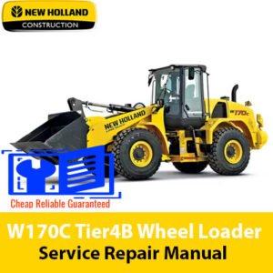 Service repair manual cover for New Holland W170C Wheel Loader, featuring technical illustrations, detailed repair and maintenance instructions