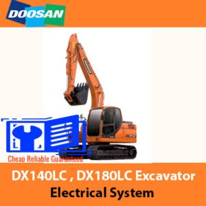 Diagram detailing the electrical system of Doosan DX140LC and DX180LC excavators, highlighting key components
