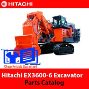 Hitachi EX3600-6 Excavator Parts Catalog cover featuring detailed illustrations and part descriptions for maintenance