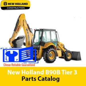 Comprehensive parts catalog for New Holland B90B loader backhoe, featuring diagrams and descriptions of each component