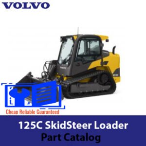 Volvo 125C SkidSteer Loader part catalog cover featuring the loader and detailed parts list for maintenance and repairs