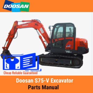 Doosan S75-V Excavator Parts Manual cover featuring detailed diagrams and part specifications for maintenance and repair