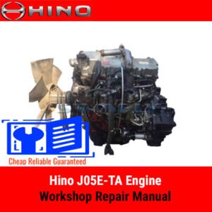 Hino J05E-TA engine workshop repair manual cover featuring technical illustrations and detailed repair instructions