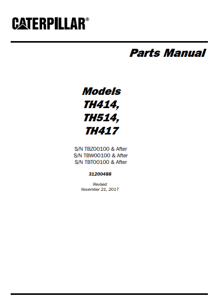 Caterpillar TH414, Caterpillar TH514, Caterpillar TH417 Telehandler Parts Manual - Image 2