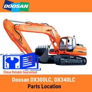 Detailed parts location chart for Doosan DX300LC and DX340LC excavators, highlighting key components and their positions