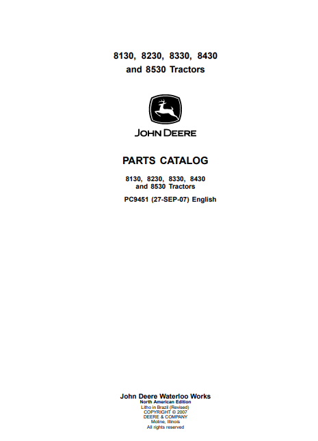 John Deere 8130, John Deere 8230, John Deere 8330, John Deere 8430, John Deere 8530 Tractors Parts Catalog - Image 2