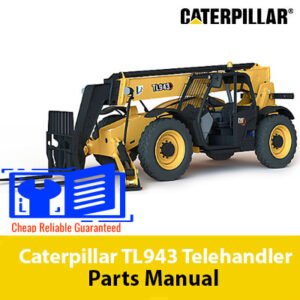 Caterpillar TL943 Telehandler parts manual cover featuring detailed diagrams and part specifications for maintenance