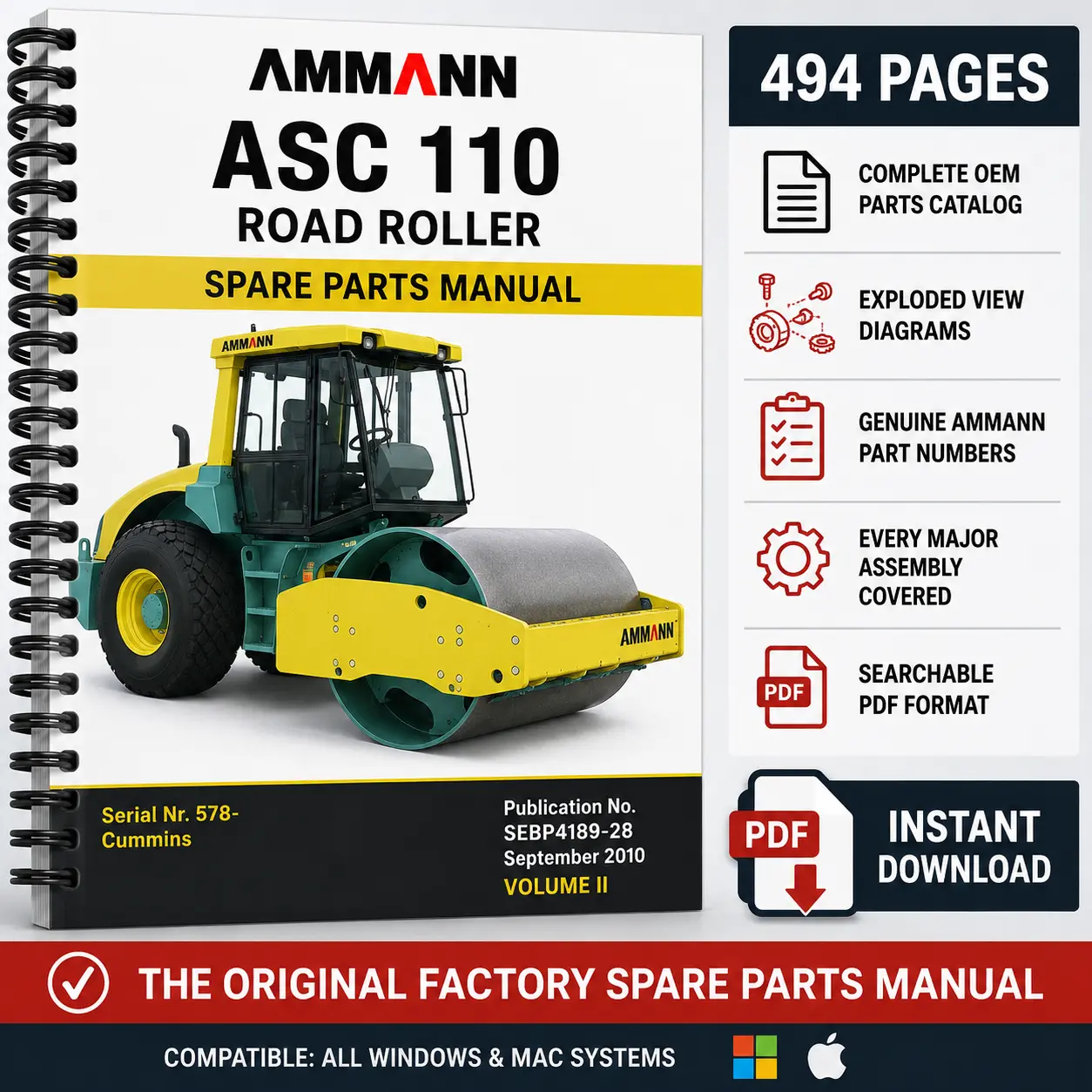 AMMANN ASC 110 Road Roller Spare Parts Manual PDF Download